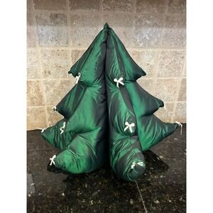 Vtg 3D. Stuffed Shiny Fabric Retro Christmas Tree Hand Crafted 6 Sides Green